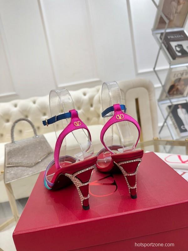 2025 Women Valentino Red Blue Green Pink Leather Suede High Heel Sandals LY00310