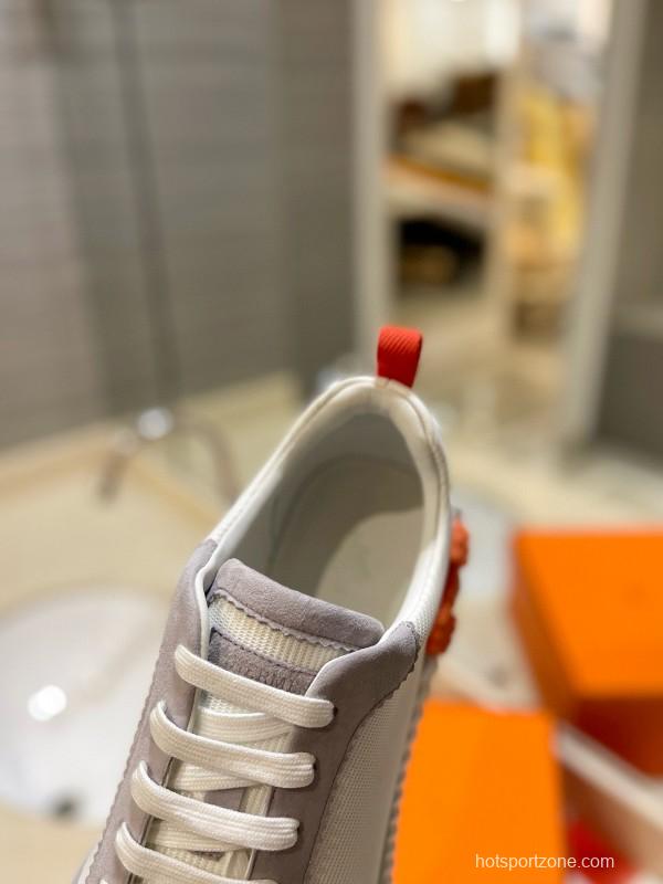 2024 Unisex Hermès White Beige Suede Rain Cloth Casual Sneakers MJ00320