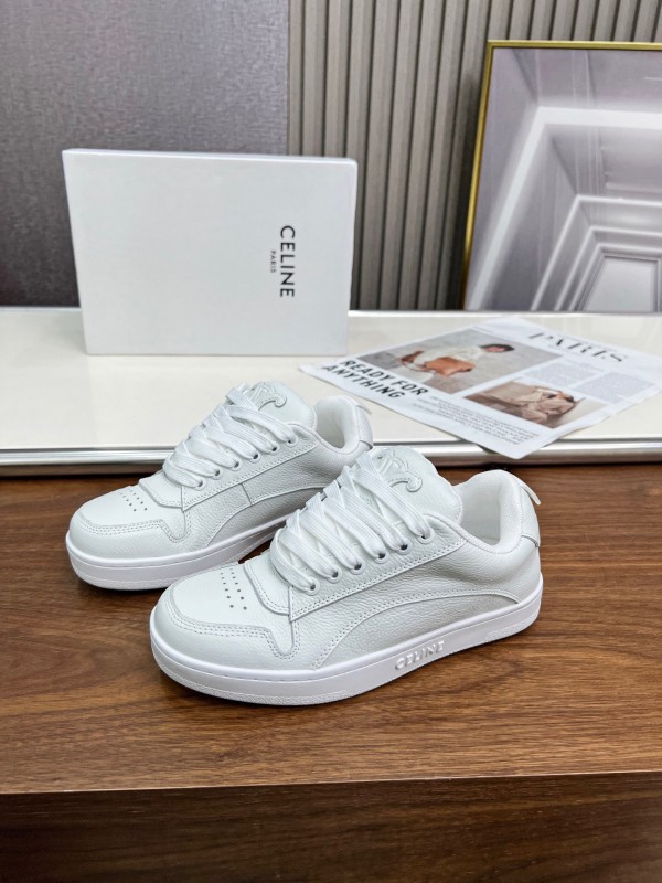 2025 Unisex CELINE White Leather Sneakers KFY00260