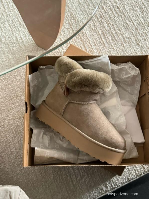 2024 Women UGG Beige Suede Shearling Ankle Boots MJ00170