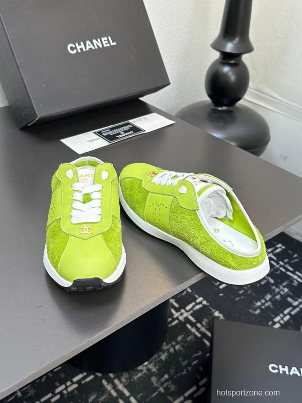 2025 Women CHANEL Green Suede Casual Sneakers Handmade For LY00360(F)