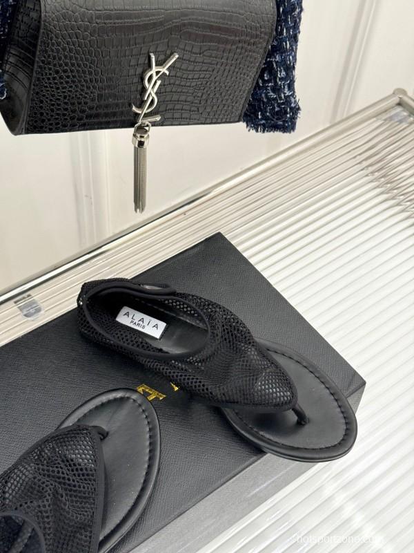 2025 Women YSL Black Mesh Sandals