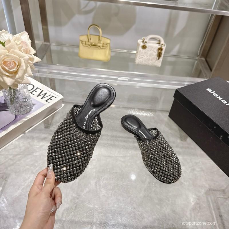 2025 Slippers Alexander Wang Black Mesh Leather Stud LY00310