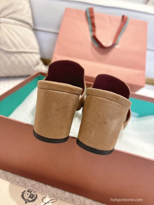 2025 Women LP Beige Suede Mule Sandals