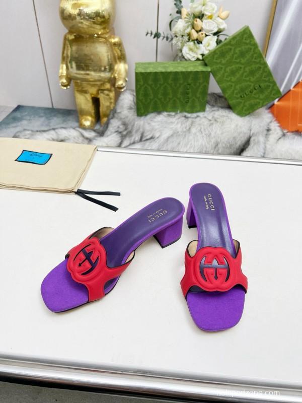2025 Gucci Purple Red Leather Slippers MJ00190