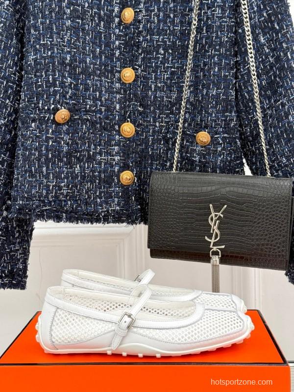 2025 Women Hermès White Mesh Mary Jane