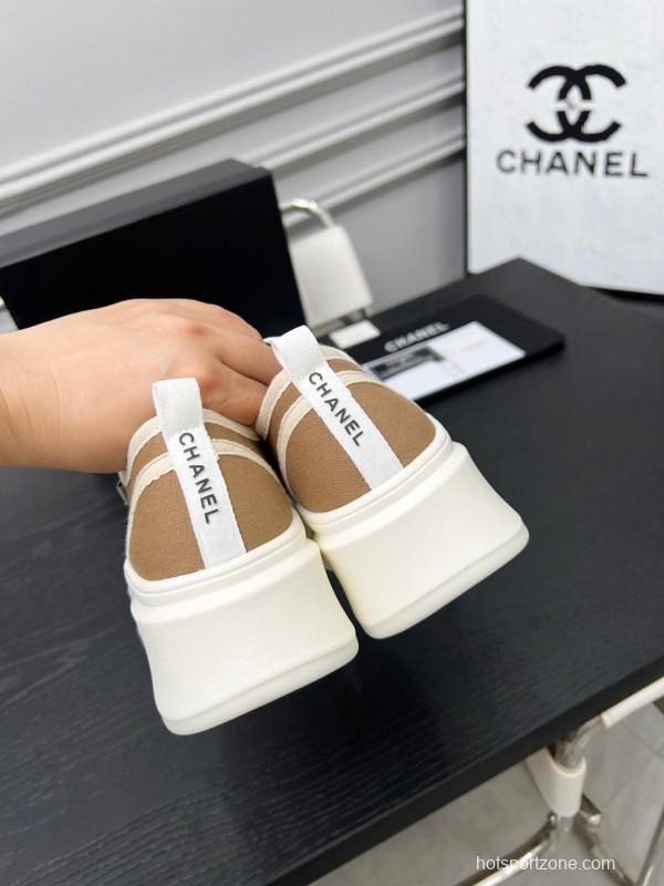 2025 Women Chanel Beige Canvas Leather Sneakers Collaboration LY00250