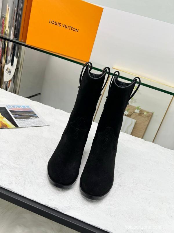 2024 Women Louis Vuitton black leather suede boots MJ00360