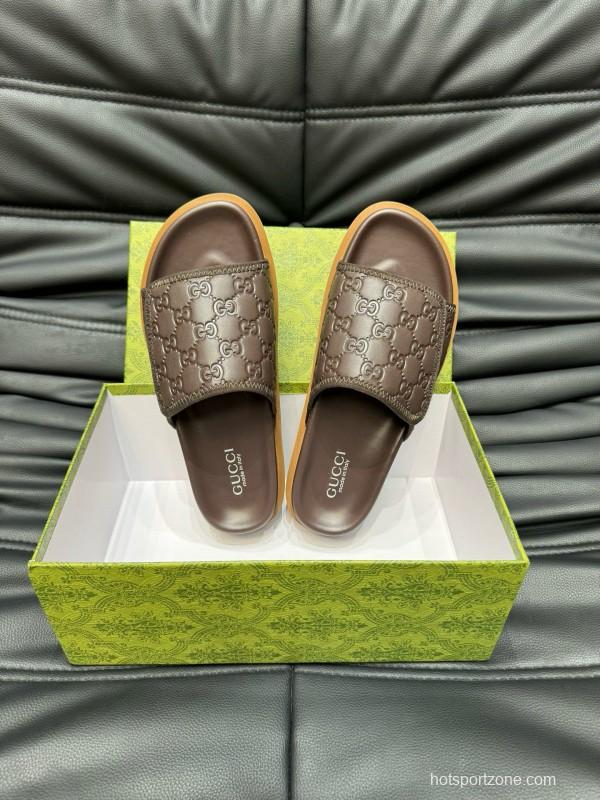 2024 Slippers Gucci Brown Leather Slippers MJ00200
