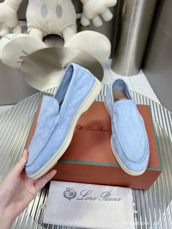 2024 Men Loro Piana Light Blue Suede Loafers MJ00270