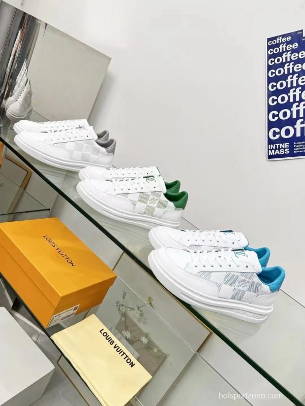 2024 Men Louis Vuitton White Grey Leather Sneakers MJ00330