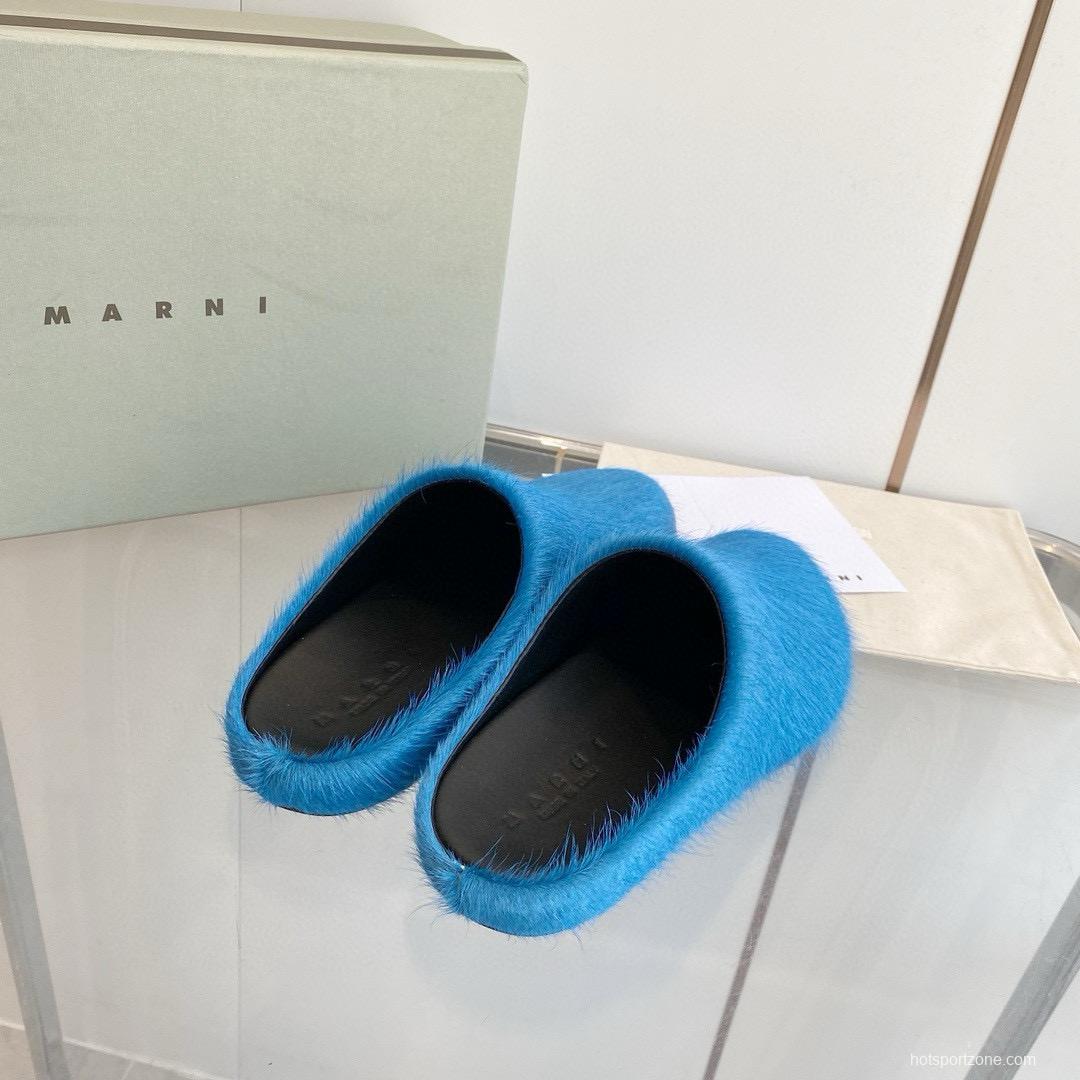 2024 Women Marni Blue Horsehair Slippers
