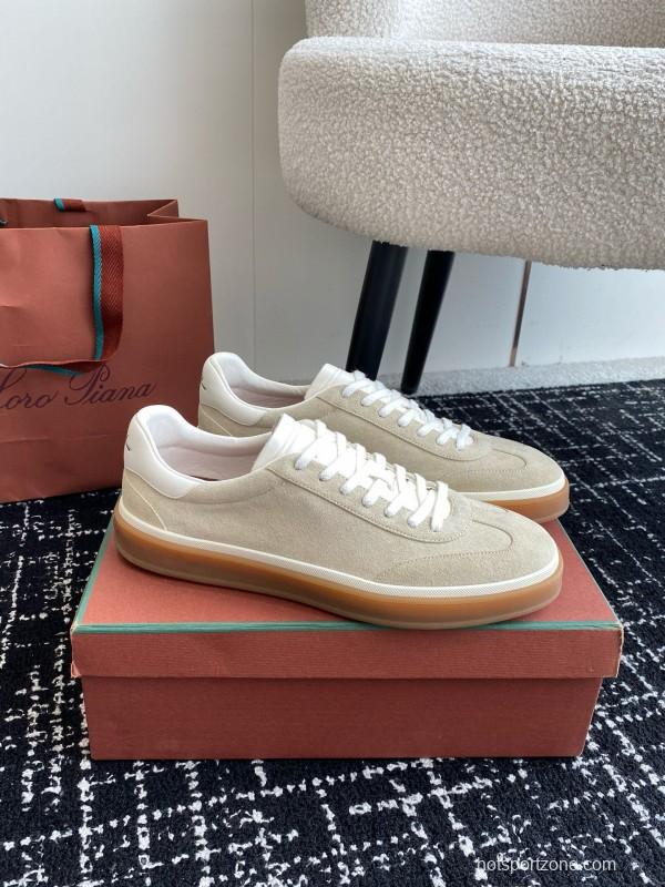 2024 Unisex Loro Piana Beige White Leather Suede Casual Shoes MJ00320