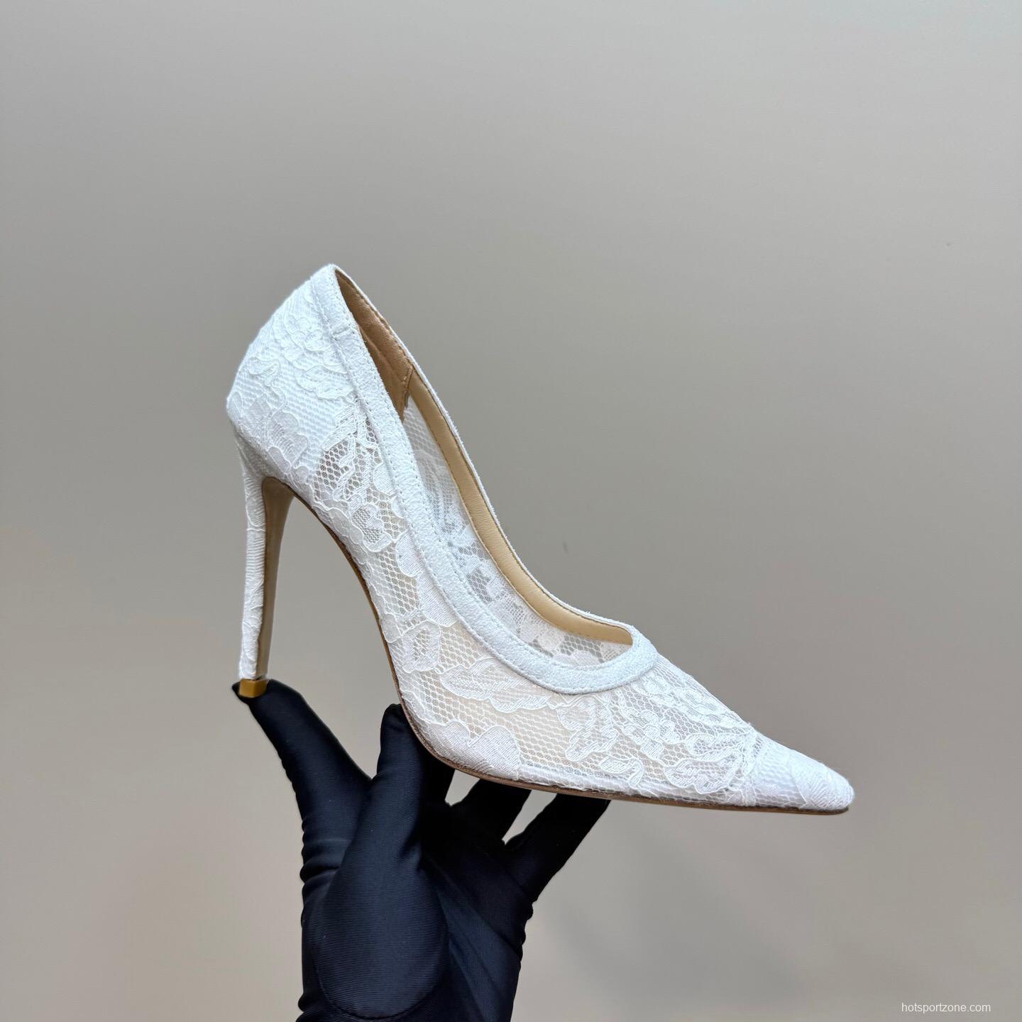 2025 Women Gianvito Rossi White Lace High Heel Shoes KFY00280
