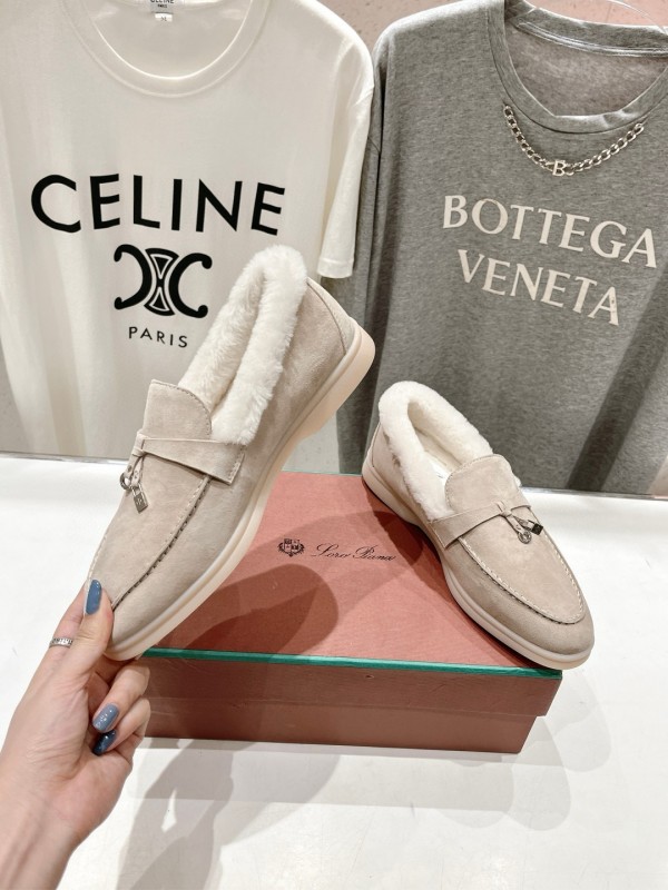 2024 Women LP Beige Suede Shearling Loafers