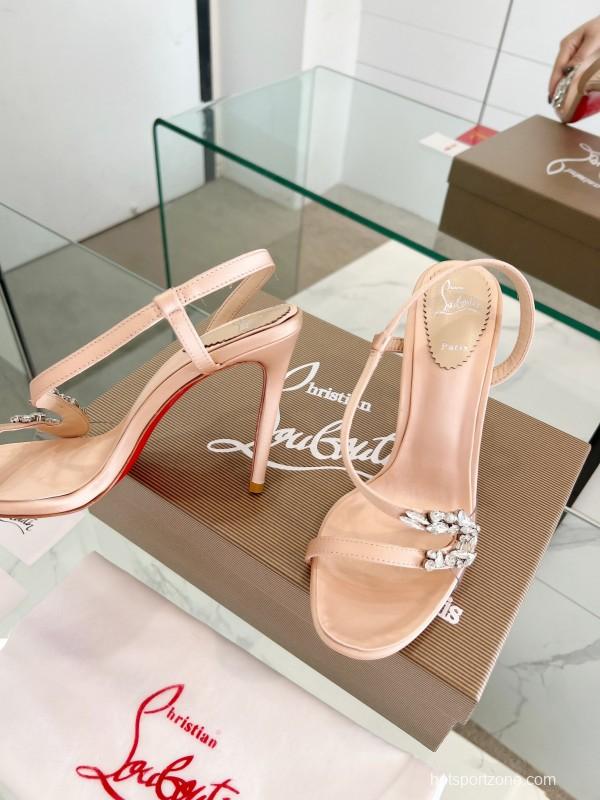 2025 Women ChristianLouboutin Champagne Silk High Heel Crystal LY00300