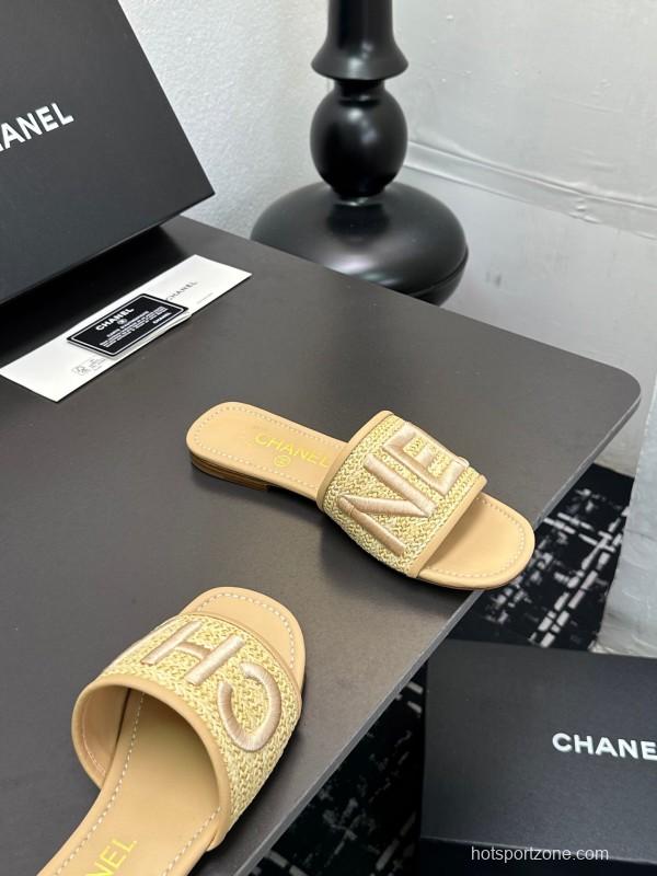 2025 Women Chanel Beige Fabric Sandals