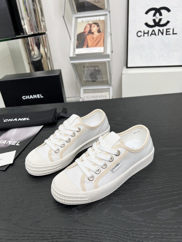 2025 Women Chanel White Canvas Casual Sneakers LY00230