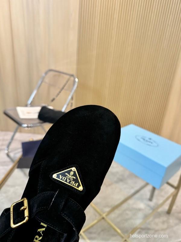 2025 Women Prada Black Suede Sandals