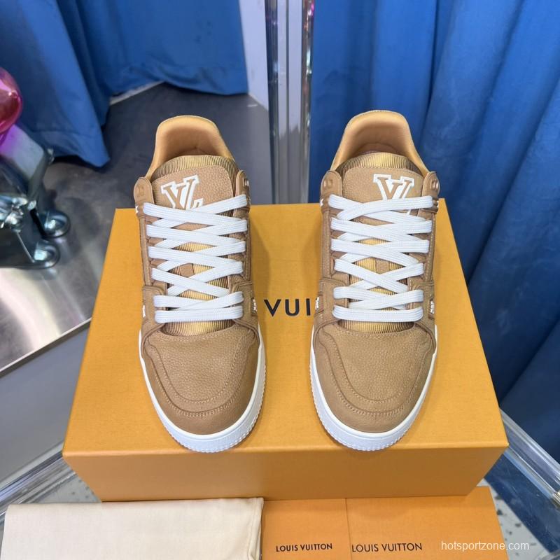 2025 Unisex Louis Vuitton Beige Suede Leather LV Trainer