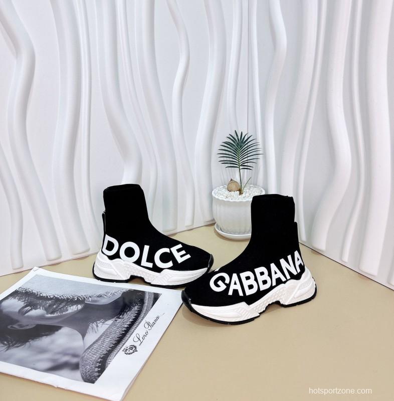 2024 Kids Dolce & Gabbana Black White Pink Knit Fabric Sneakers