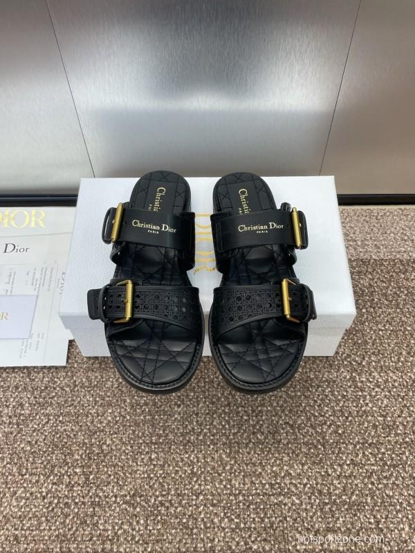 2025 Women Dior Black Leather Sandals Buckle LY00300