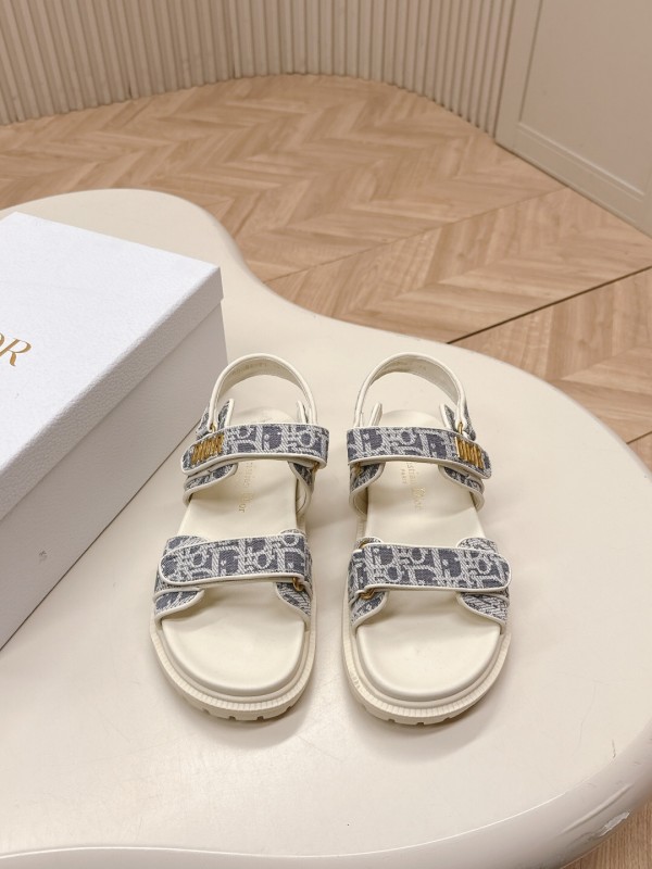 2025 Women Dior Gray White Jacquard Fabric Sandals LY