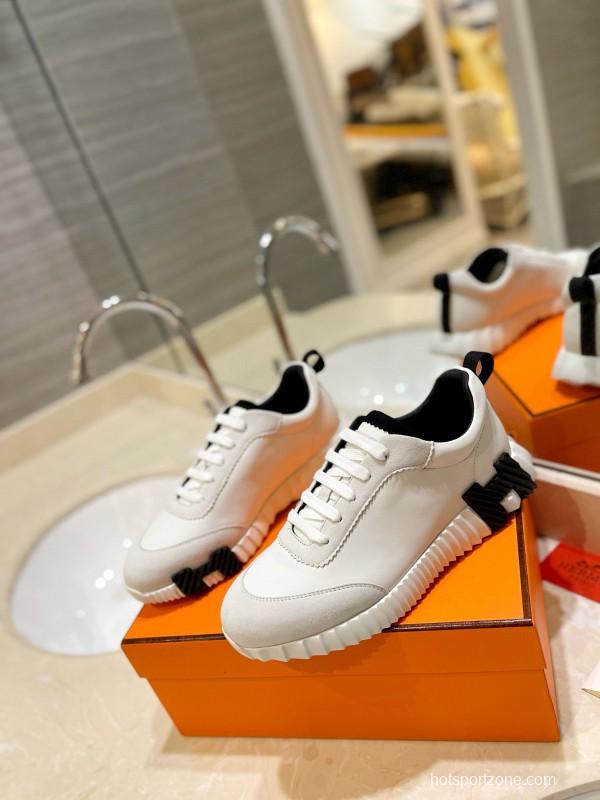 2024 Unisex Hermès white black leather sneakers