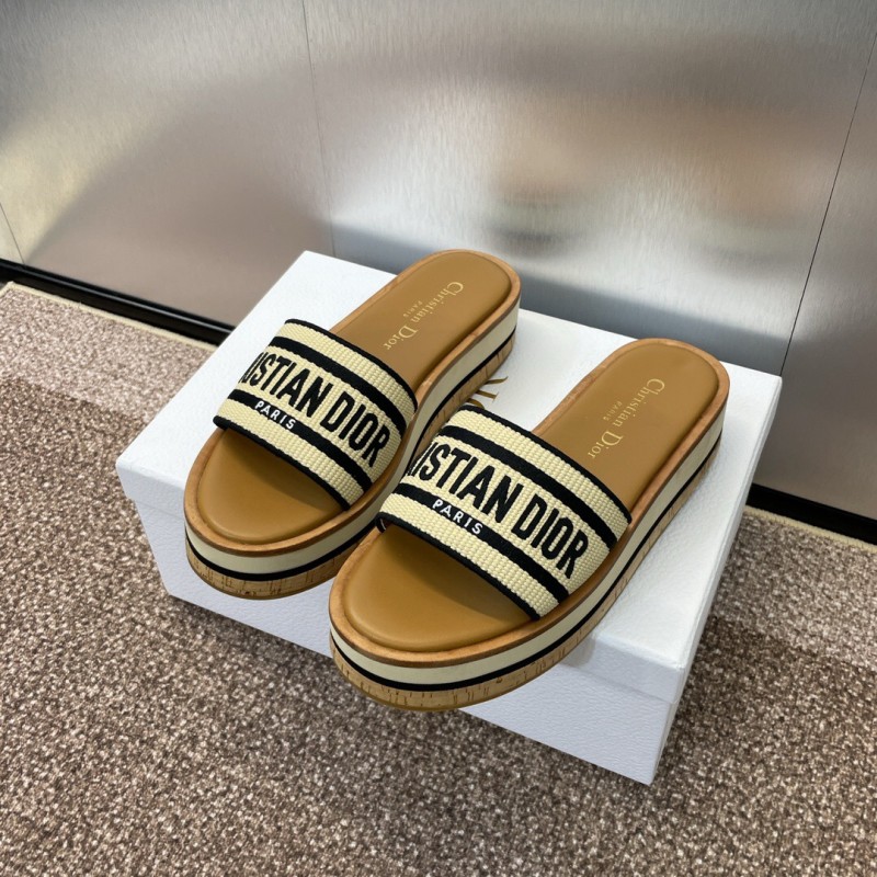 2025 Slippers Dior Beige Black Textile Platform Embroidery