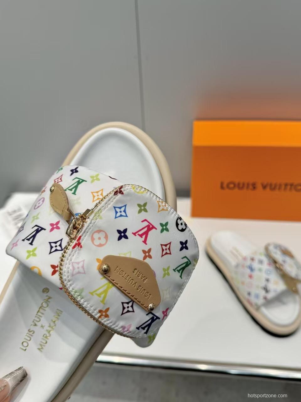 2025 Slippers Louis Vuitton White Multicolor Canvas Slippers