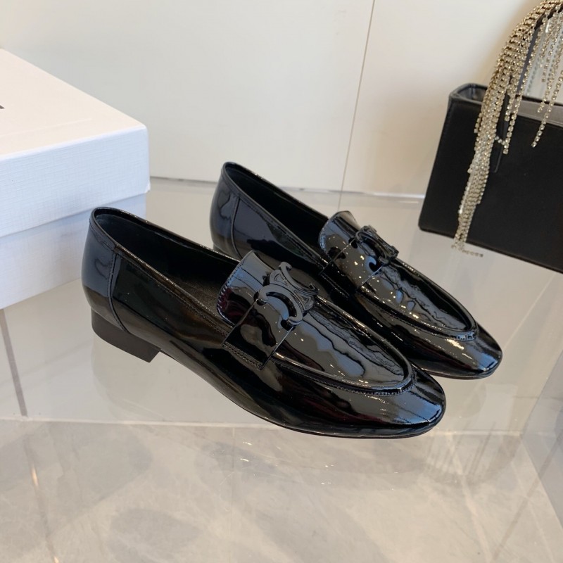 2025 Women CELINE Black Patent Leather Loafers