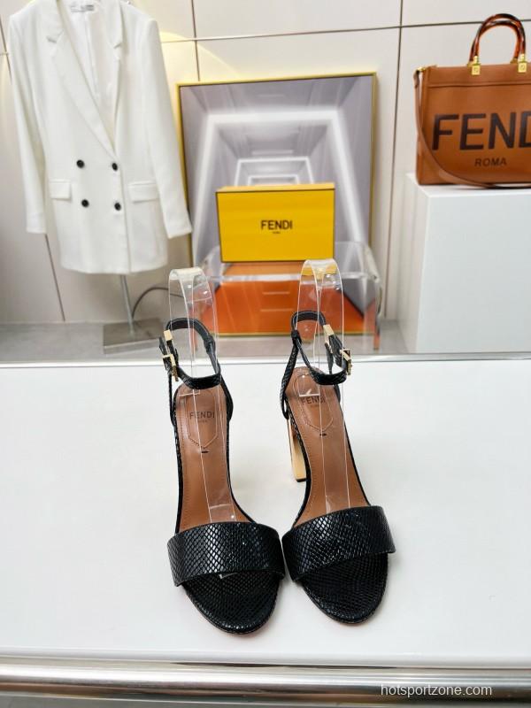 2025 Women Fendi Black Leather High Heel Sandals MJ00251