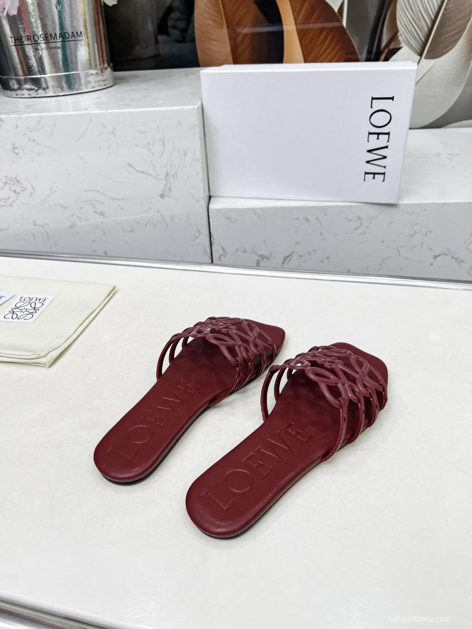 2025 Loewe Burgundy Leather Slippers