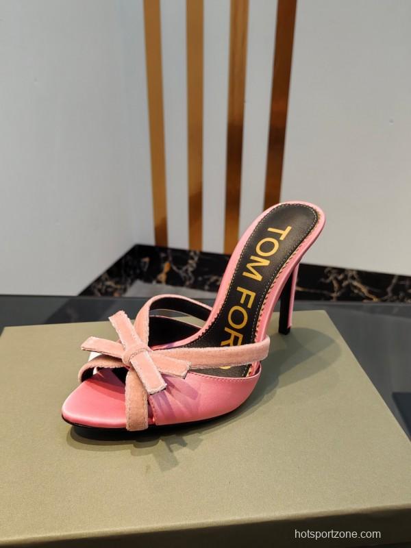 2025 Women TOM FORD Pink Velvet High Heel Backless Sandals KFY00290