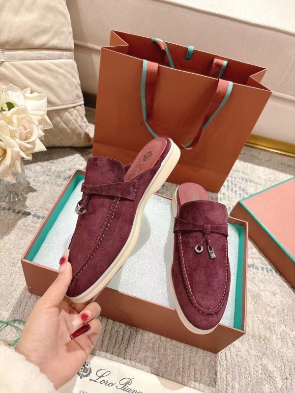2025 Women LP Burgundy Suede Slippers