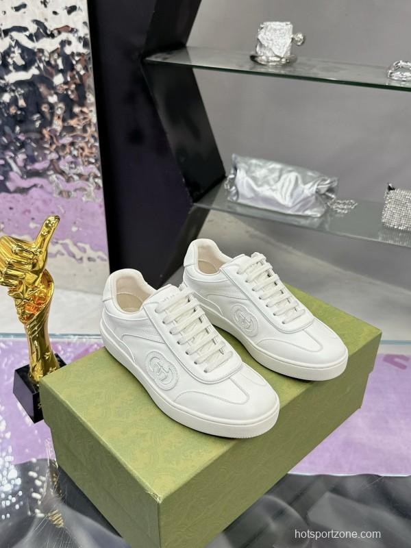 2024 Unisex Gucci White Leather Suede Sneakers MJ00310