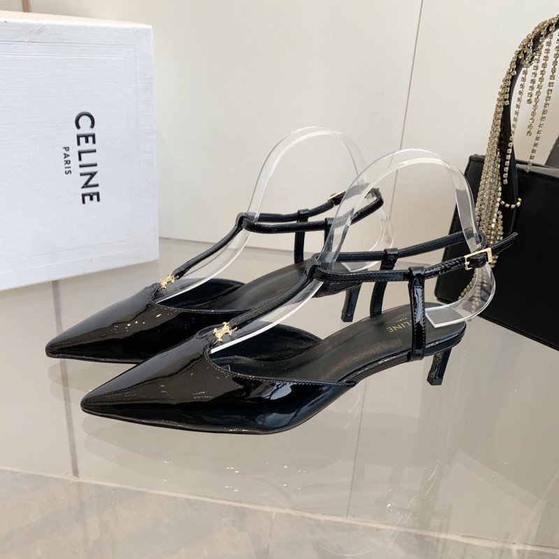 2025 Women Celine Black Patent Leather Slingback TRIOMPHE KFY00300