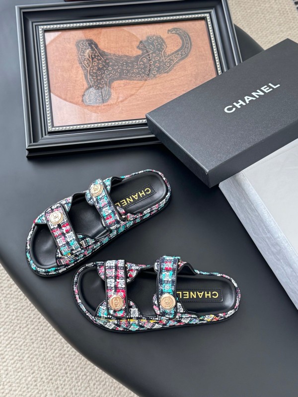 2025 Women Chanel Multi Color Fabric Leather Sandals LY00310