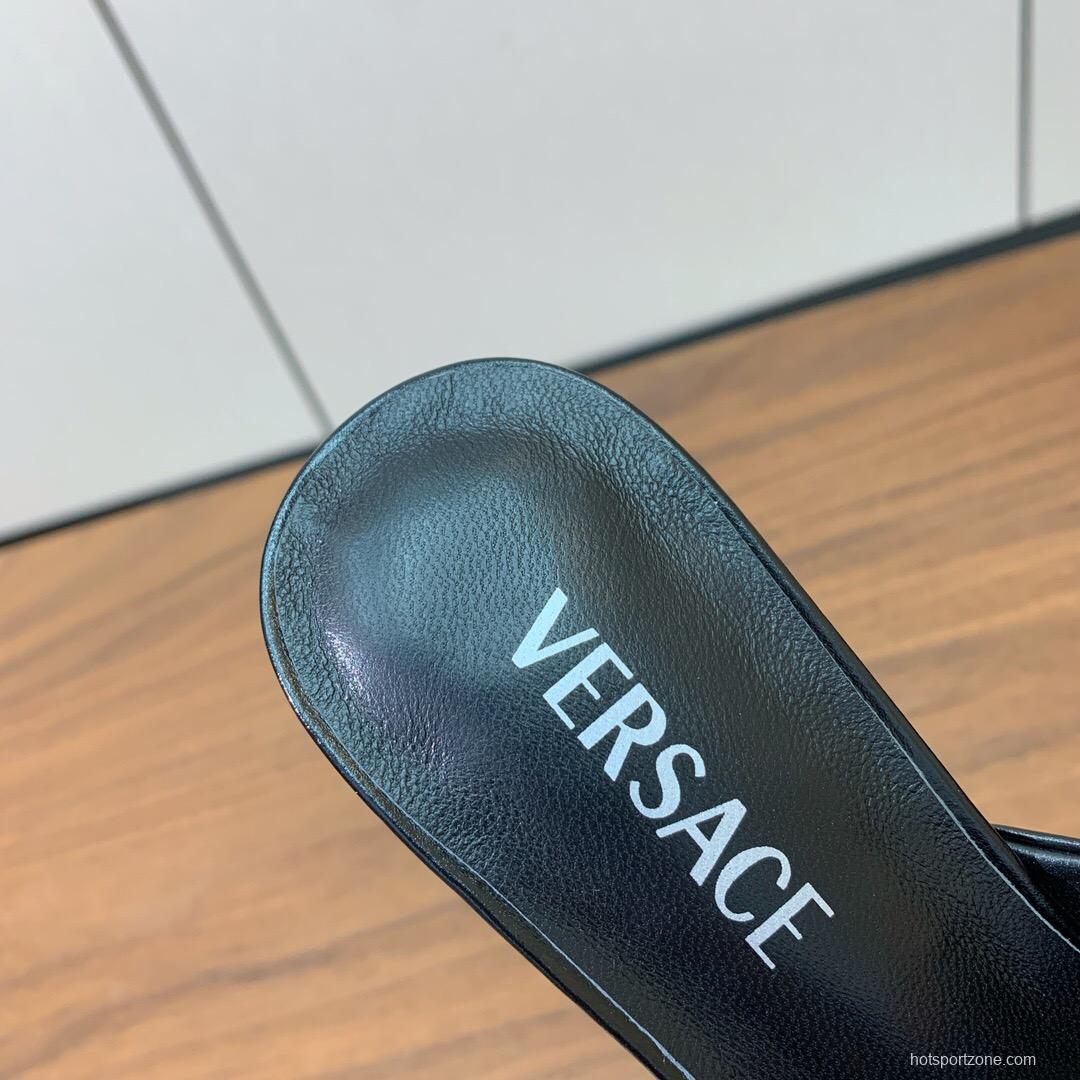 2025 VERSACE Black Leather Slippers