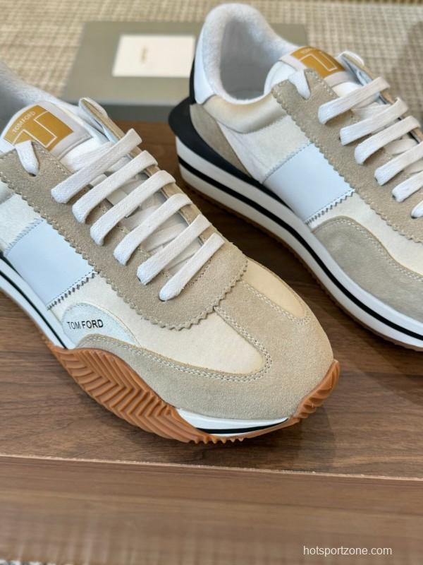 2025 Unisex TOM FORD Beige White Black Suede Leather Sneakers LY00360(F)/LY00370(M)