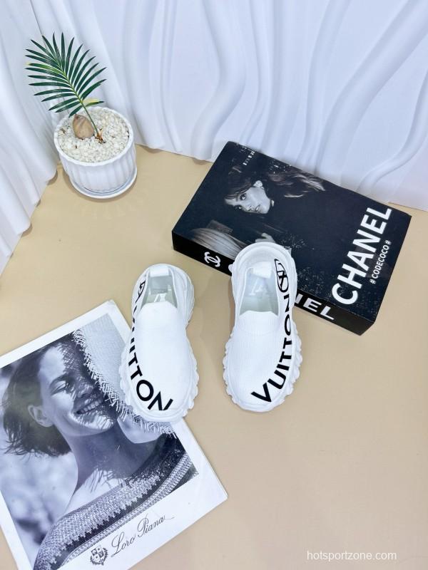 2024 Kids Louis Vuitton Pink White Black Fabric Sneakers