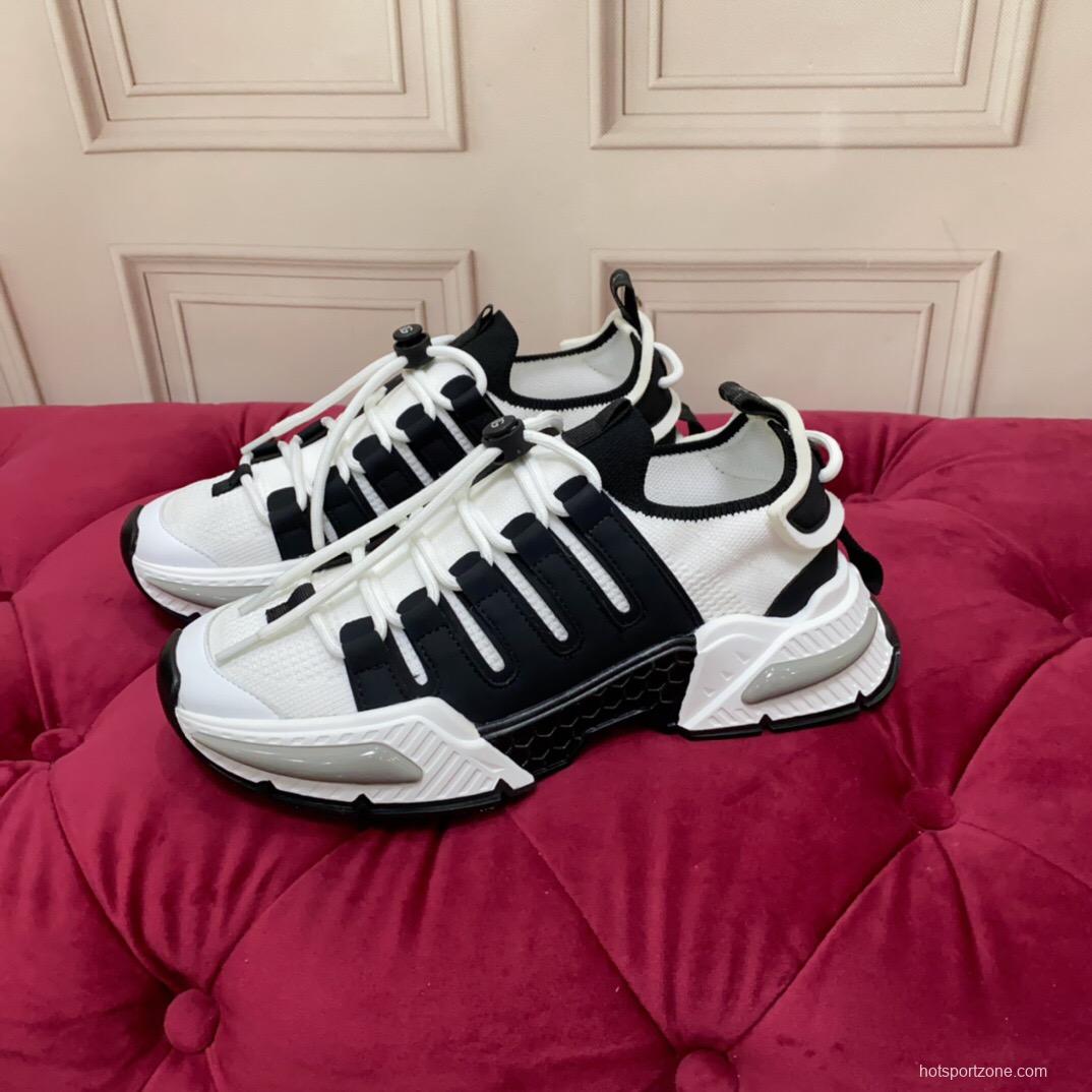 2025 Unisex Dolce & Gabbana Black White Mesh Leather Sneakers LY00340