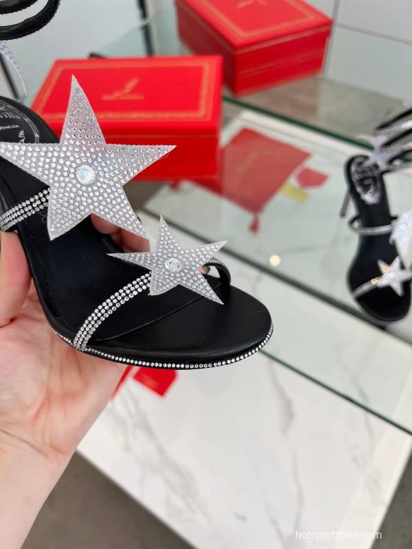 2025 Women RC Black Silver Silk Crystal High Heel Spiral Lace Sandals LY00340