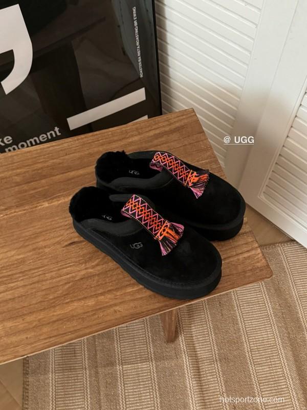 2024 UGG Black Suede Slippers Woven Tassel MJ00230