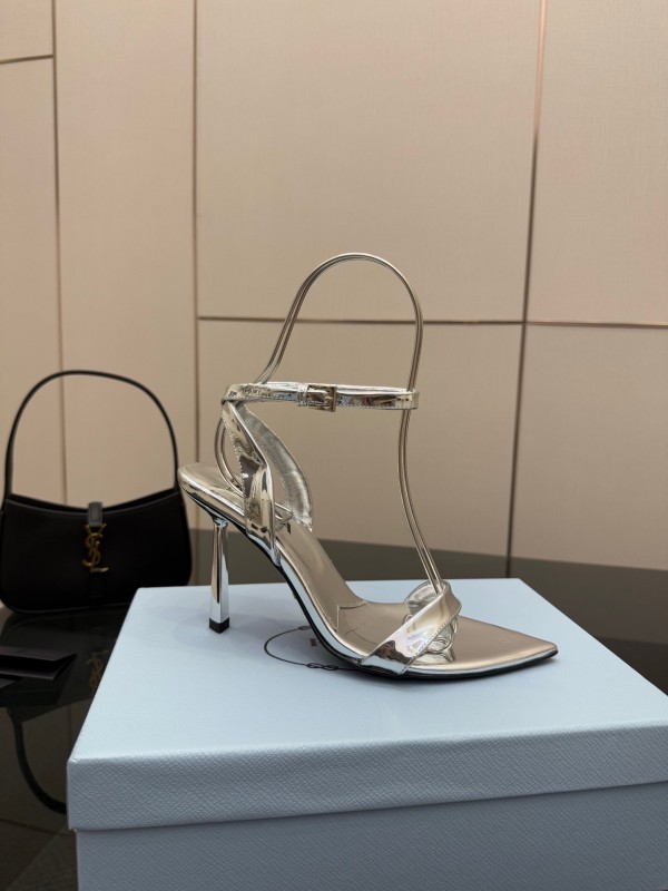 2025 Women Yves Saint Laurent Silver Leather Stiletto Sandals