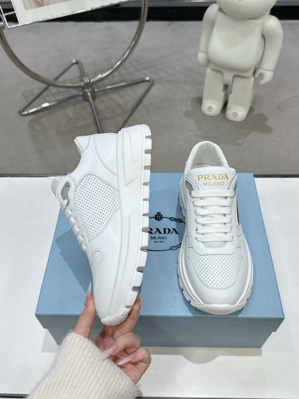 2025 Unisex Prada White Leather Sneakers KFY00310