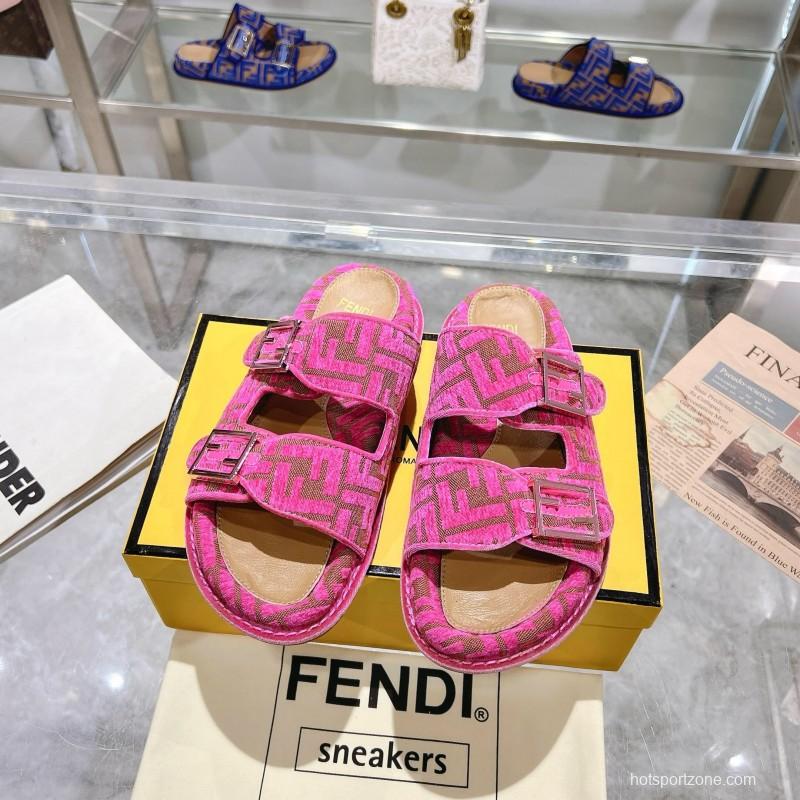 2025 Slippers Fendi Pink Jacquard Buckle KFY00250