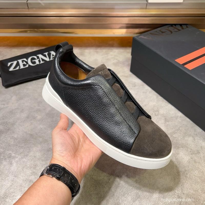 2024 Men Ermenegildo Zegna Black Brown Leather Suede Sneakers