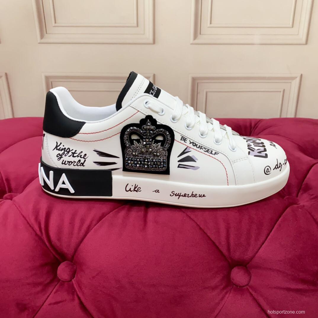 2025 Women Dolce & Gabbana White Black Leather Sneakers LY00340(F)