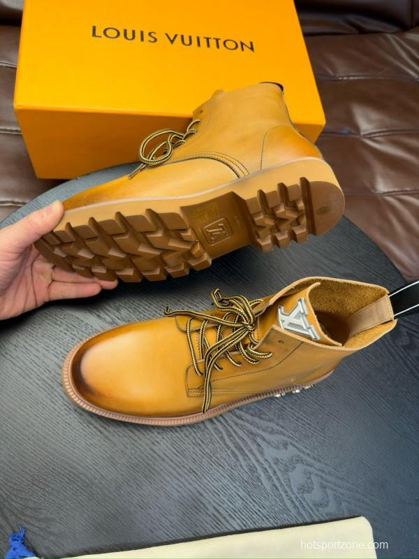 2024 Men Louis Vuitton Brown Leather Boots MJ00440